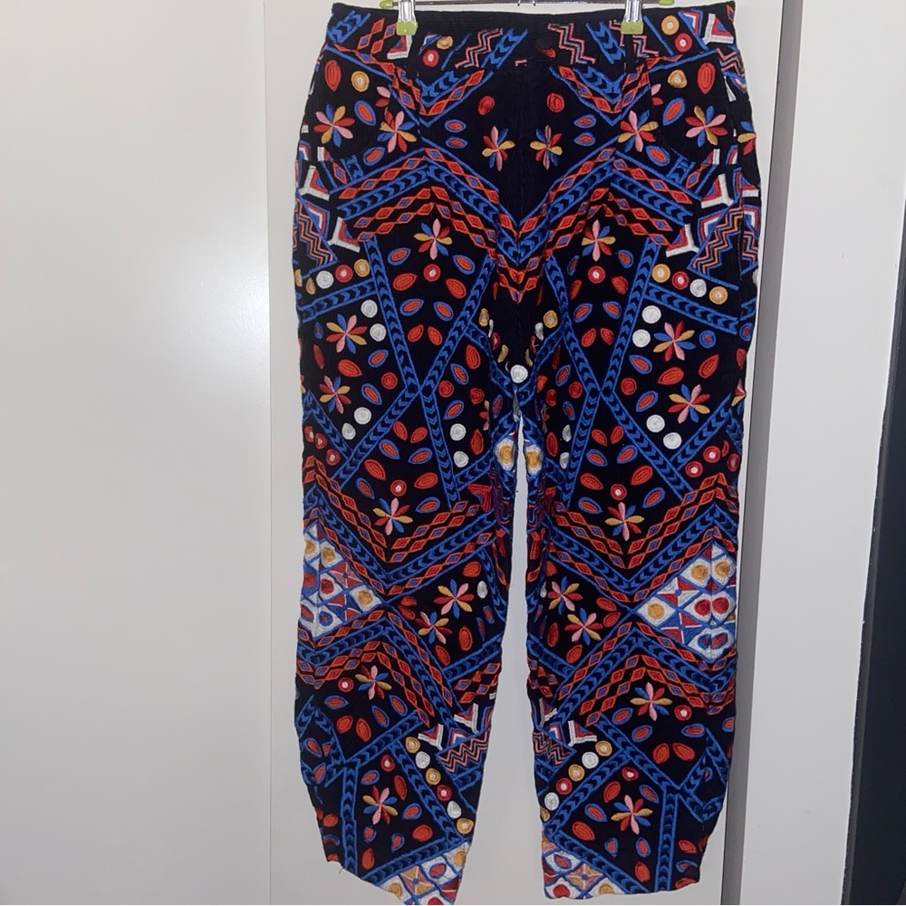Farm Rio Embroidered Cotton-corduroy Straight-leg Pants